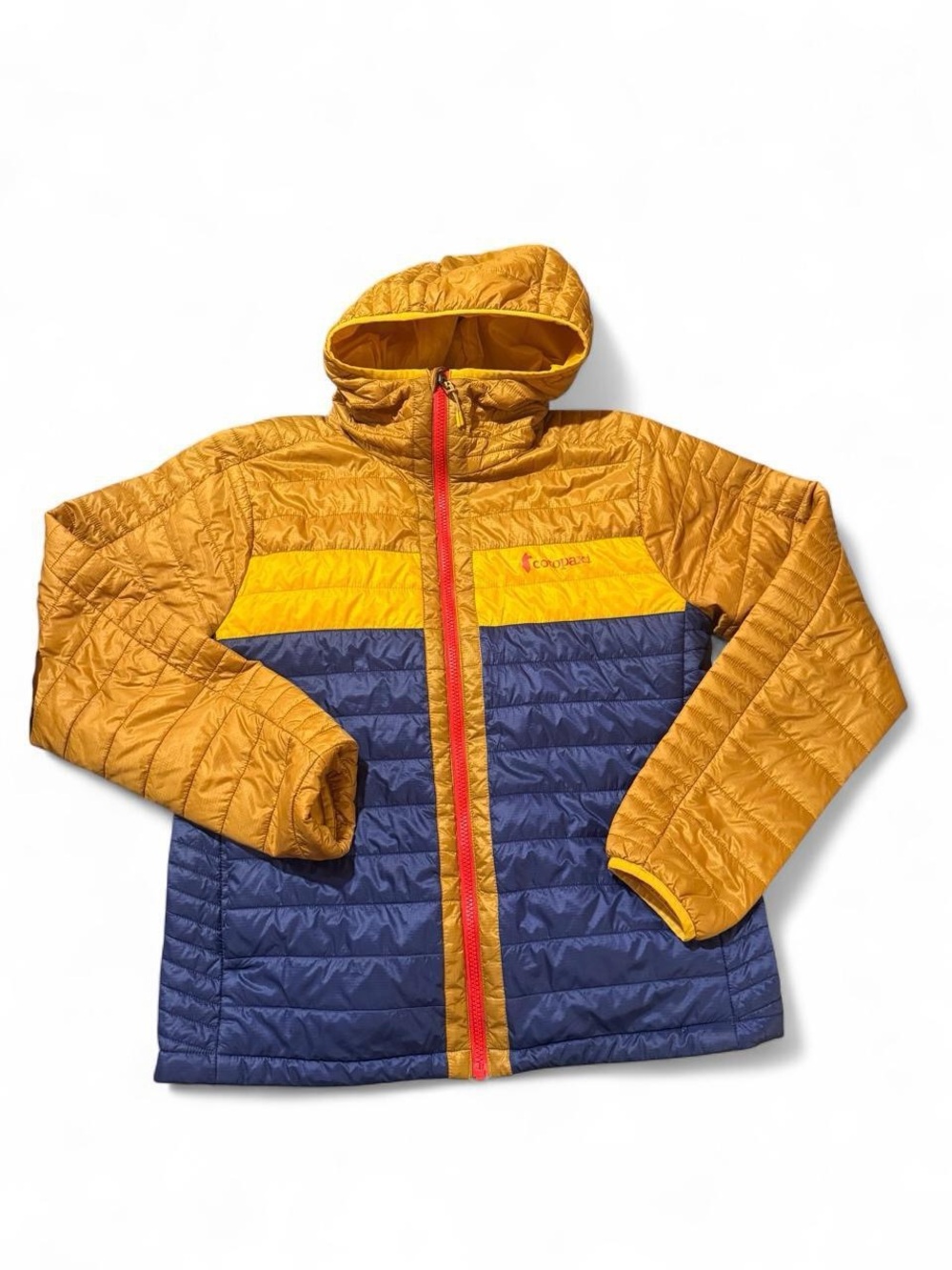 cotopaxi Colorblock Hooded Puffer Jacket - Mustard, Yellow & Navy
